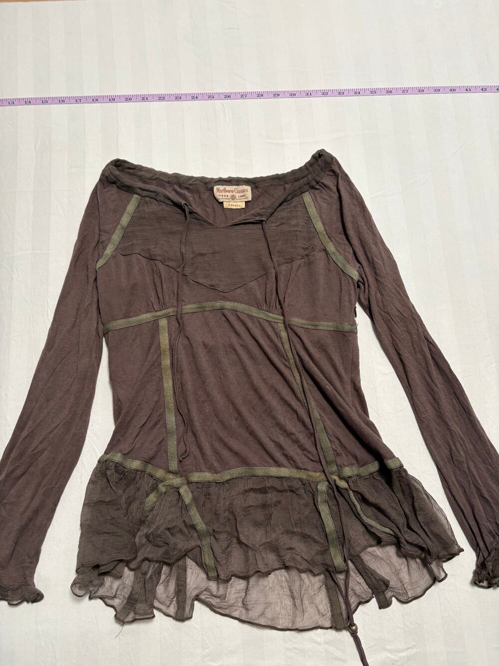 Vintage Marlboro Classics Brown Long Sleeve Boho Top XS Y2K Rare